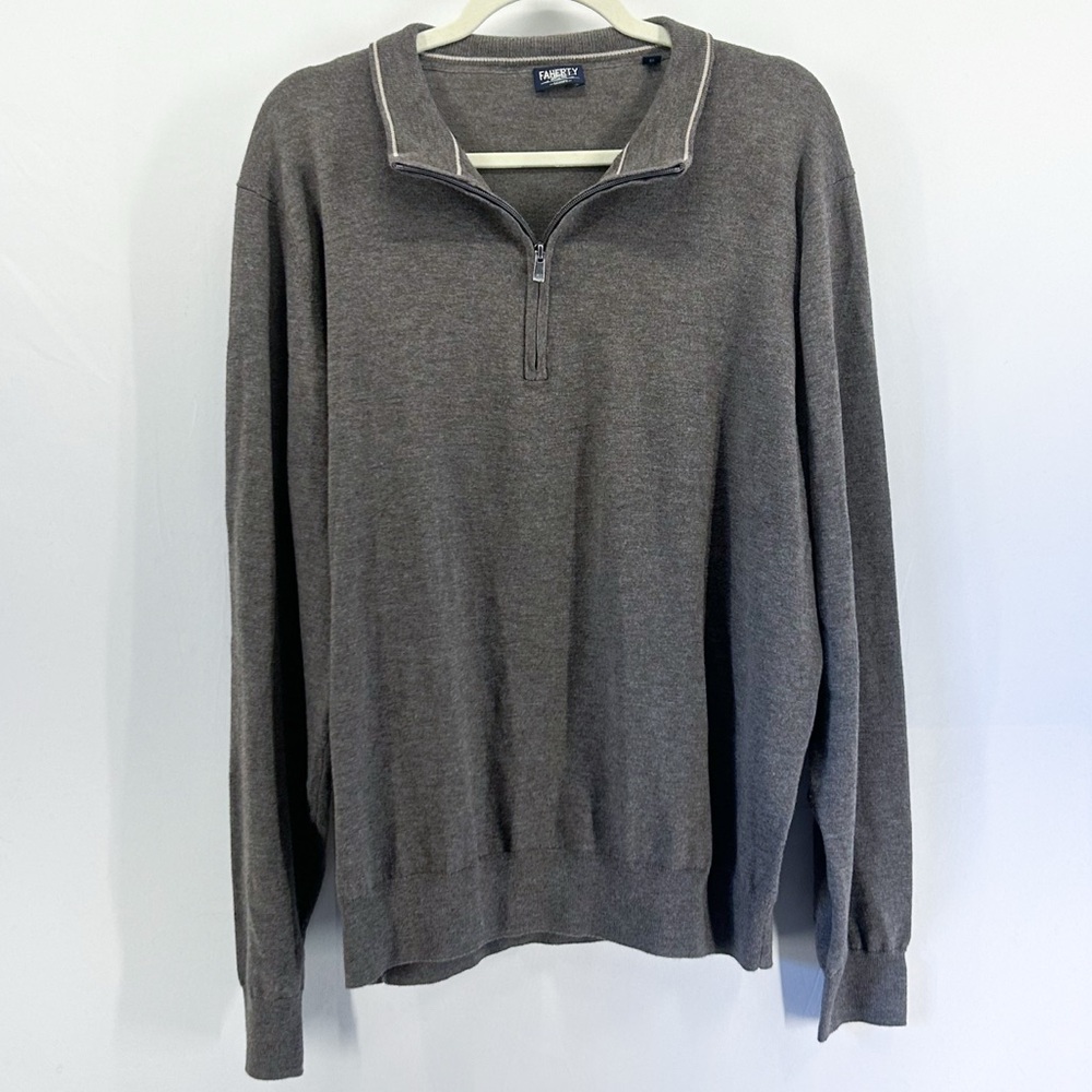 Faherty Men’s Reserve Brown Quarter Zip Sweater Cotton Coolmax X-Large